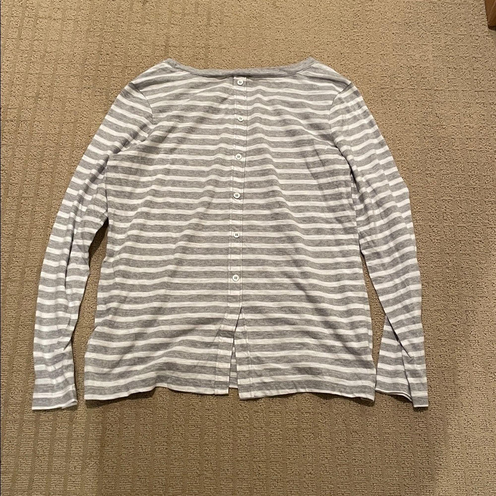 Splendid Light Gray and White Striped Long Sleeve Top - Picture 3 of 3